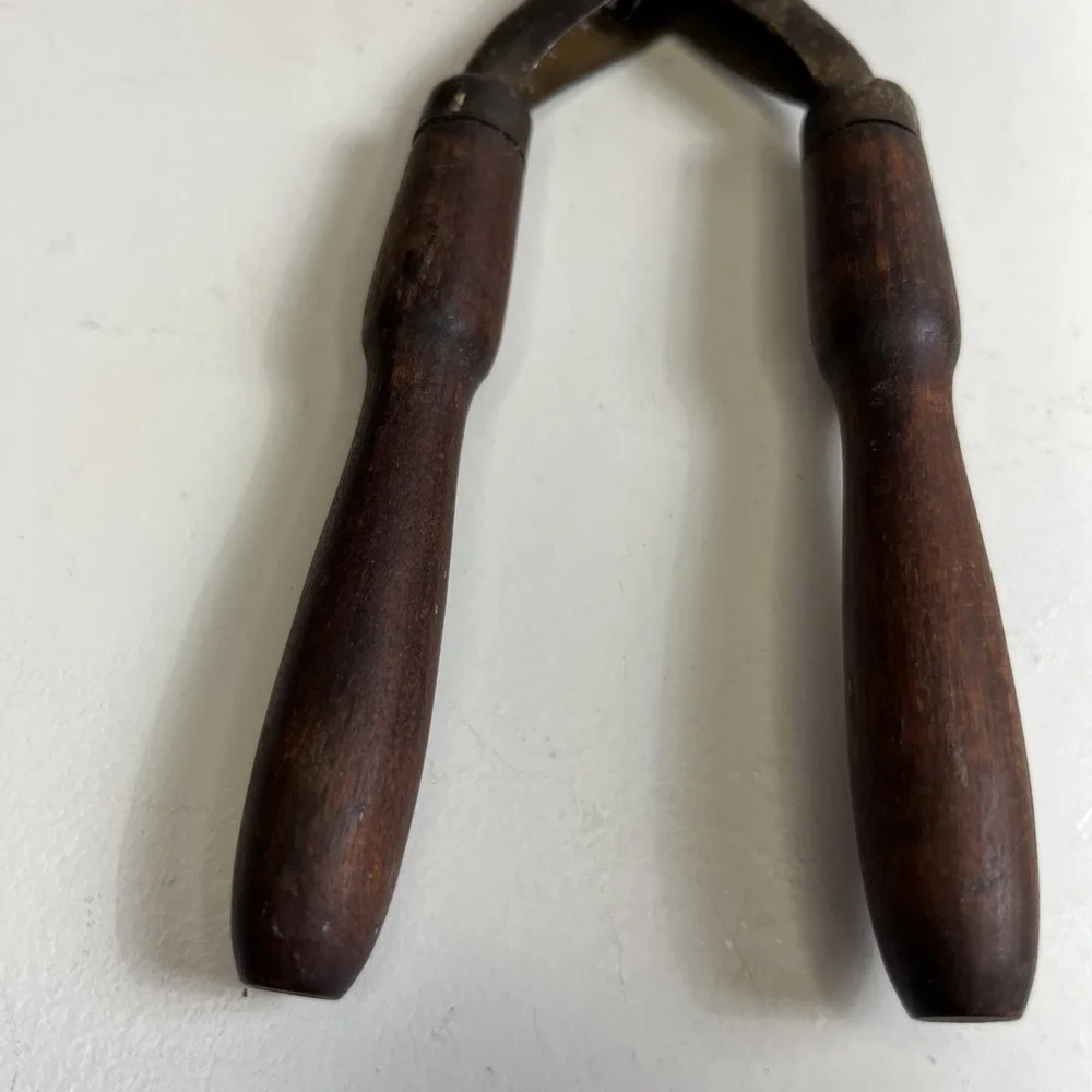 Antique 1800s Stove Top Metal Hair Curling Iron Wood Handles Primitive Decor